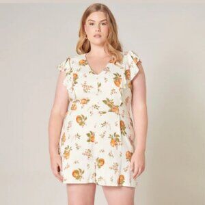 Sugarlips Women's Curve White Orange Arancia Ruffle Shoulder Romper